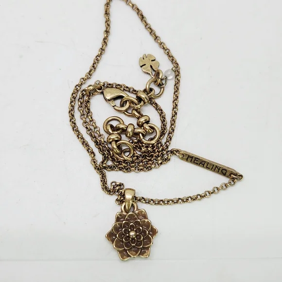 Lucky Brand Dainty Lotus Flower Gold Tone "Healing" Adjustable Necklace Floral - Picture 3 of 5